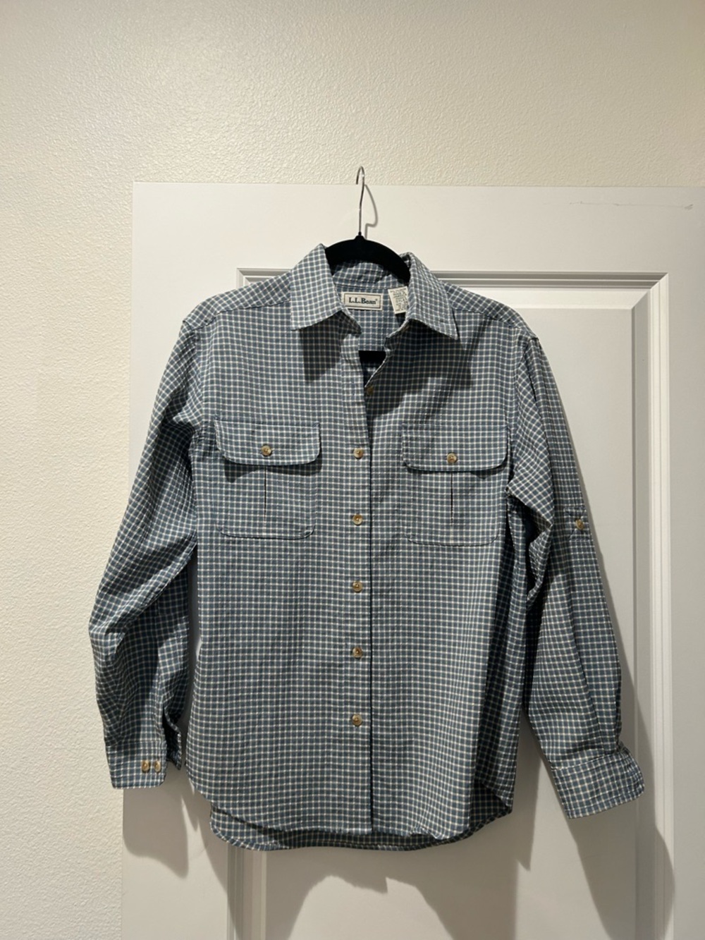 L.L. Bean Light Blue Gingham Button-Down Shirt